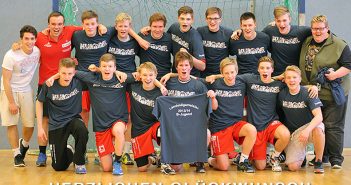 B-Jugend ist Landesligameister 2013/14 Hinten (v.l.n.r.): Trainer Michel Sorg, Trainer Jan Niklas Broszinski, Mattis Michel, Linus Michel, Jan Niklas Klein, Jonas Haupt, Erik Irle, Marc Weigelt, Marvin Müller, Trainer Jan Hendrik Spies